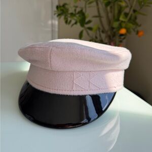 Ruslan Baginskiy Soft Pink Wool Baker Boy Cap with Glossy Black Visor